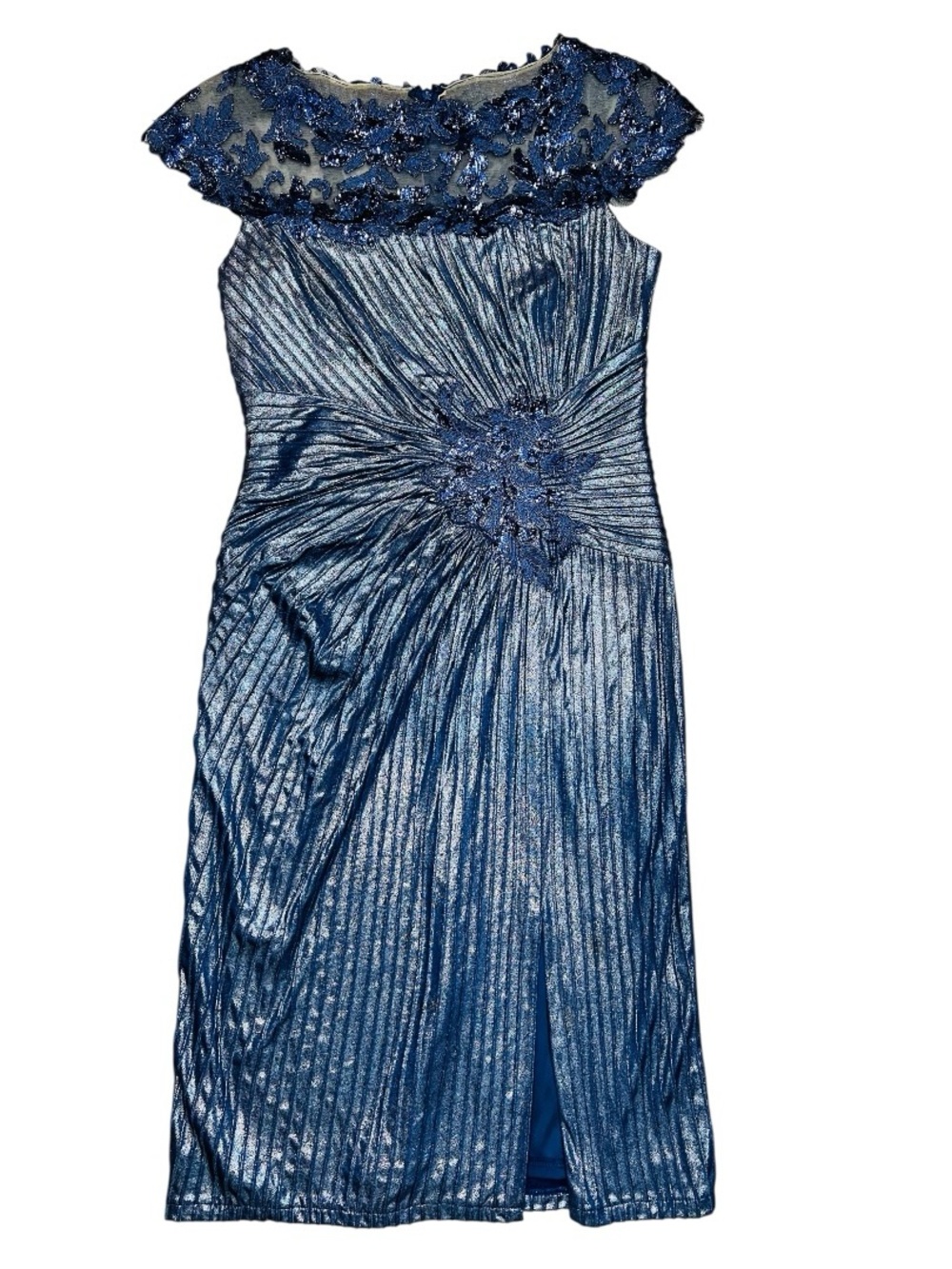 Tadashi Shoji pleated metallic dress with lace - Picture 5 of 16